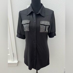 BKE Boutique Black Studded Button-Up Shirt